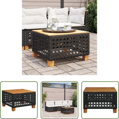 Gartentisch Schwarz - Gartentisch Schwarz 55x55x36 cm Poly Rattan Akazienholz (1/5)