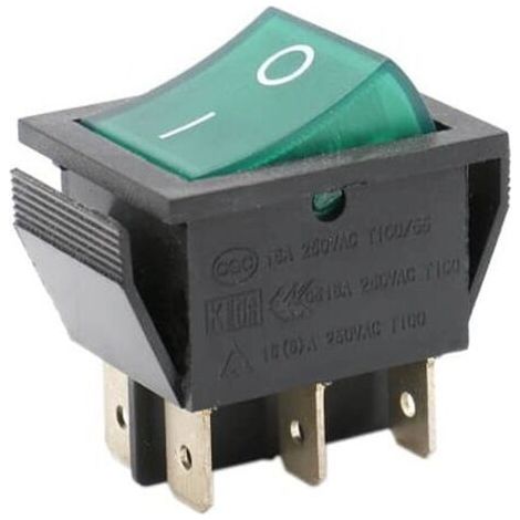 Interrupteur bipolaire lumineux vert 25x31mm 6 Faston Standard (1/2)