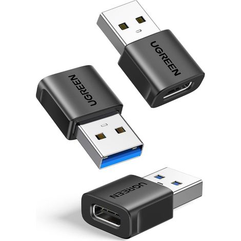 Adaptador USB a USB-C 3.2 de 10 Gbps (paquete de 3), convertidor de tipo C hembra a tipo A macho, carga rápida, sincronización de datos, compatible con iPhone 16, 15, 14, 13 Plus, Pro Max, MacBook, iP