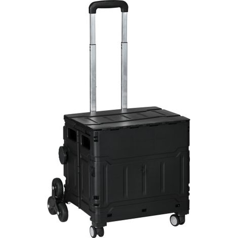 Einkaufstrolley klappbar 52 x 48 x 100 cm, bis 80 kg, Treppensteiger Einkaufswagen mit Deckel und verstellbarem Teleskopgriff, schwarz