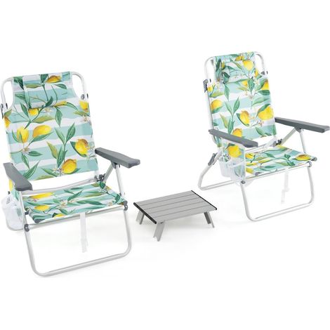 Klappbare Strandstühle mit Tisch, verstellbare Rückenlehne, Grün