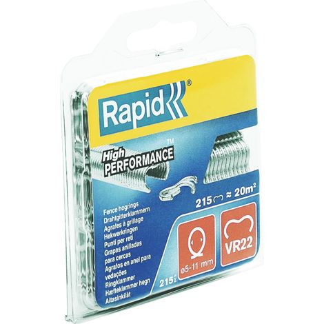 RAPID - Agrafes grillage - VR22 Acier Galvanisé - Blister 215, pour la fixation de clôture de jardin, parc, habitation, ect - (40108801)