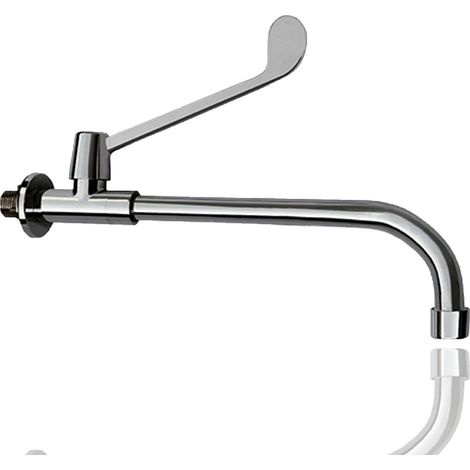 HOMSSY Grifo Medical Frontal Largo, Mezclador Monomando para Entornos Hospitalarios y Quirúrgicos, Maneta de Codo Larga, Diseño Ergonómico y Resistente, Acabado Cromado Plata. 1 agua (1/3)