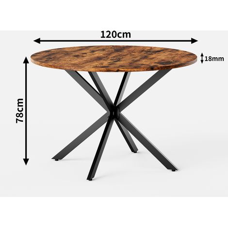 Mesa de comedor redonda industrial Ø120 cm vintage marrón y negro con patas X (1/5)