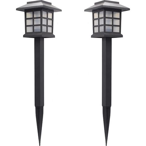 Lot de 6 lampes solaires piquet 8h autonomie – Plastique noir – Éclairage extérieur LED avec interrupteur crépusculaire