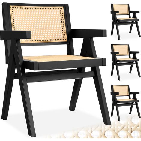 Lot 4 chaises de salle à manger cannage viennois style boho noir (1/5)