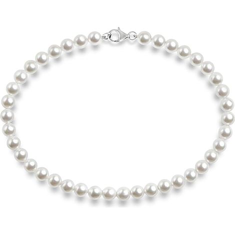 Collier ras du cou en argent sterling et perles blanches simulées rondes Bijou pour femme (1/5)