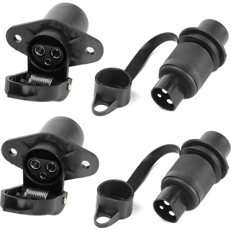 2 pièces Fiche Remorque 3broches 12v 24v et 2 pièces Prise Remorque 3broches,Fiche Attelage 3 pin Mâle pour Agricole Véhicule,Voiture Porte-vélo,Prise d'attelage,Prise 3 plots Agricole (1/4)