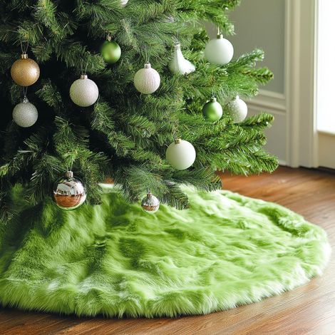Jupe de sapin de Noël en peluche verte, motif sapin sacré duveteux, décoration intérieure, couverture décorative de Noël multi-tailles, jupe de sapin de Noël verte 78 cm