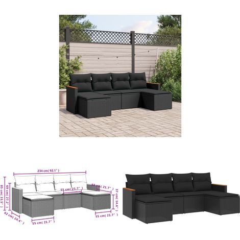 Salon de jardin 6 pcs avec coussins noir résine tressée - Ensemble Salon De Jardin - Salon De Jardin Extérieur - Meuble De Jardin - Canapé De Jardin - Résine Tressée - Home & Living (1/3)
