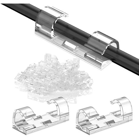 Attache Cable Adhesif, 100 Pièces Clips Cable Auto-adhésifs, Gestion de Câbles avec Pads Adhésifs Forts, Accroche Cable pour Fixation Cable Electrique sur Bureau, TV, Prise, USB et Ethernet (1/5)
