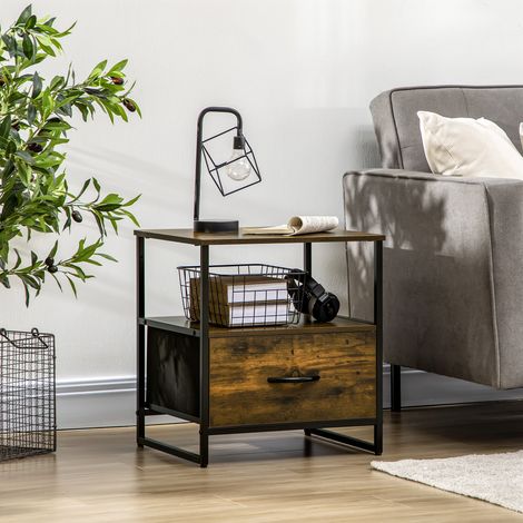 Comodino con 1 cassetto, pieghevole in tessuto, ideale per ufficio o studio, 45x40x50,5 cm, marrone rustico. (1/5)