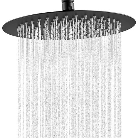 Pommeau de douche rond haute pression de 25,4 cm en acier inoxydable 304 à haut débit avec buse en silicone Noir mat (1/5)
