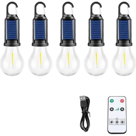 Lanterne De Camping Solaire - Lampe Led Rechargeable Avec Crochet De Suspension - 3 Modes - Pour Randonnée Et Secours - 5 Pièces (1/5)