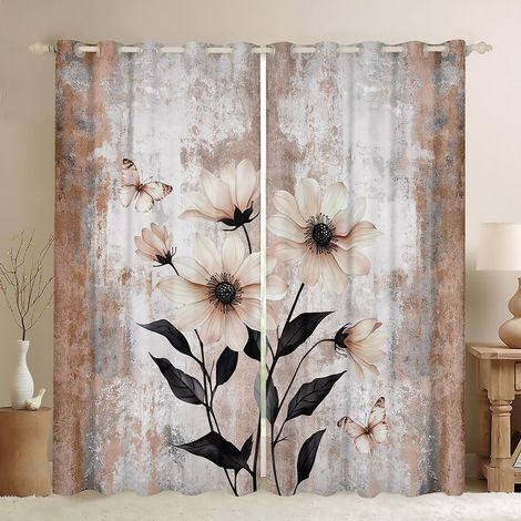 Rideau Occultant 140x260 cm Fleurs de Margarite D'Aquarelle,Rideau Peinture À l'huile Abstraite,Rideaux Voilage Ferme Rustique,Voilage Fenetre Ombre Beige Brun Gris Blanc pour Chambre Salon - 140L X 2 (1/5)