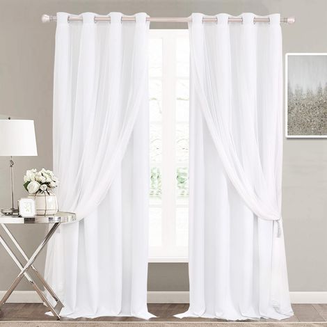 Lot de 2 Rideaux Blancs d'hiver de 213,4 cm de Long, voilages à Double Couche pour Chambre à Coucher, Bureau, Blanc d'hiver (1/5)
