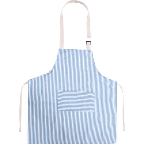 Tablier de cuisine en Dacron rayures verticales ajustable avec grandes poches anti-taches bleu 71x67cm lavable machine (1/5)
