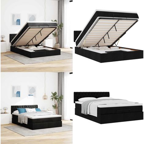 vidaXL Ottoman-Bett mit Matratze Schwarz 140x200 cm Stoff
