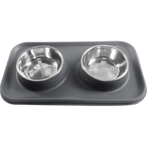 2 gamelles pour chats, support antidérapant en silicone, bols amovibles en acier inoxydable, pour eau et nourriture (1/5)