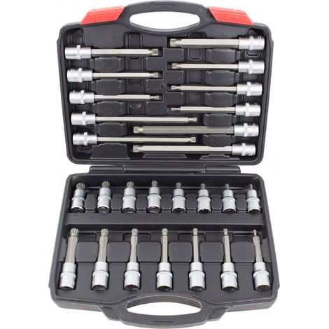 Coffret de 26 embouts XZN M5 à M16 – Longueurs de 55 à 200 mm – Acier chrome vanadium – Carré d'entraînement 1/2 – Kroftools