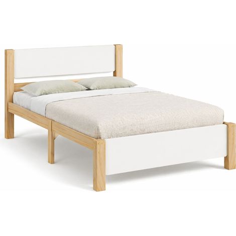 Letto Singolo 90 x 200 cm, 1 Posto, con 15 Doghe e Piede Centrale, senza Materasso, Legno Massello e MDF, Bianco Naturale (1/4)