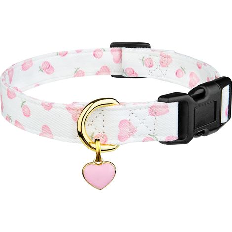 Cotton Handmade Dog Collar Cute and Distinctive Patterns White and Pink Love Heart with Pendant for Girl Boy Dogs Collars S (1/5)