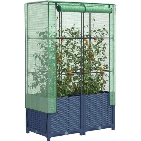 Jardinière surélevée-Pot de fleur avec housse aspect rotin 80x40x138 cm 288049 (1/5)