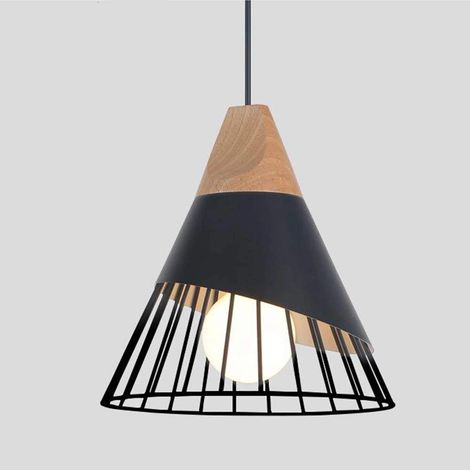 Plafonnier rétro en luminaire de plafond style industriel lampe à cage conique ampoule non incluse métal fer noir (1/4)