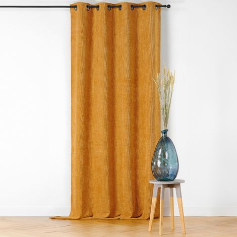 Rideau velours plat à oeillets Jaune moutarde 145x260 cm (1/3)