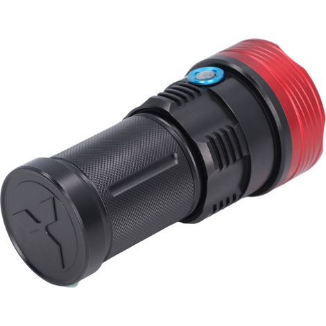 Lampe torche 9LED 8000LM ultra puissante, longue portée, 3 modes d'éclairage, résistante à l'eau, pour randonnée, camping, aventure, urgence domestique (sans piles, K9 rouge) (1/5)