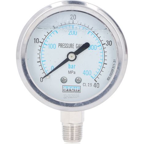 Water pressure gauge, 1/4 inch NPT pressure gauge, gas, oil and water pressure gauge, measuring range 0 to 40 MPa (1/5)