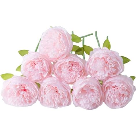 Lot de 8 pivoines artificielles en Soie à Tige Unique pour Mariage, Maison, Bureau, fête, décoration de fenêtre, centres de Table, Arrangements Floraux à Faire soi-même, Rose Clair (1/4)
