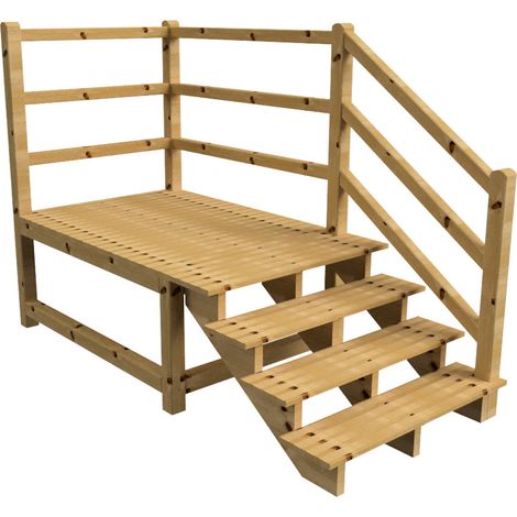 MILANO - Escalier en bois 4 marches H71 cm - sans contre-marche - Palier L120 x P189 cm - Escalier rambarde droite, palier droite et face