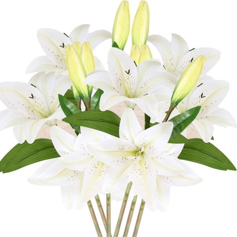 Fleur Artificielle Lis - Hauteur 41 Cm - Diamètre 15 Cm - Tige Unique avec 2 Fleurs et 1 Bouton - Matériau PU - Pack de 6 (1/5)