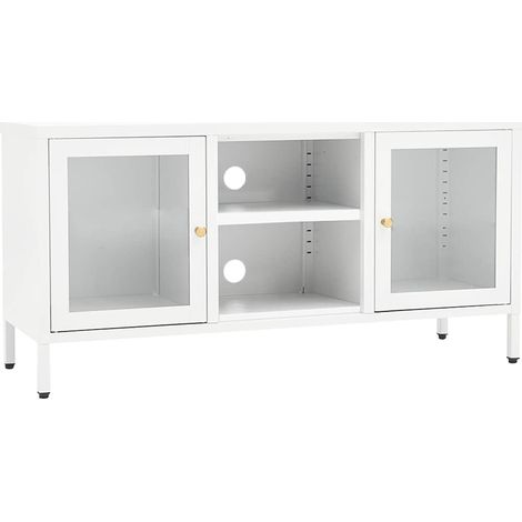 Maison Exclusive - TV-Schrank Weiß 105x35x52 cm Stahl und Glas (1/5)