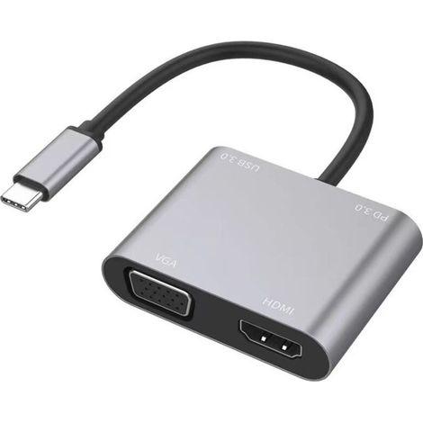 Adaptateur USB C vers HDMI VGA, convertisseur USB de type C Thunderbolt 3 vers VGA HDMI 4K pour MacBook Pro/Air 2020 2019, iMac, Dell XPS 13/15, Surface Go, Galaxy S20 (1/3)