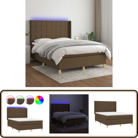 Boxspringbett mit Matratze & LED Dunkelbraun 140x190 cm Stoff ...