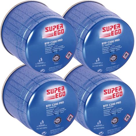 Lot de 4 Cartouche de gaz butane SuperEgo 190 g pour poêles à brûleur, cartouche de gaz de camping C200 (1/5)