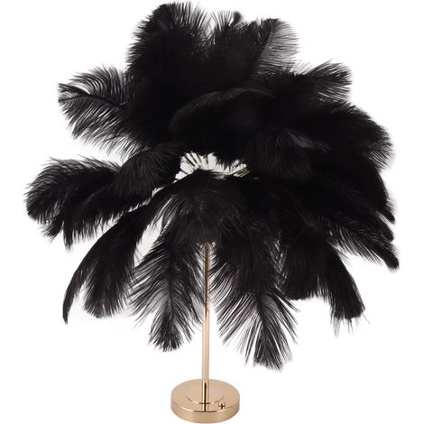 Lampe de table Feather, 3 couleurs, variateur tactile, prise USB, style romantique et moderne, lampe de chevet décorative pour chambre à coucher, noire (1/5)