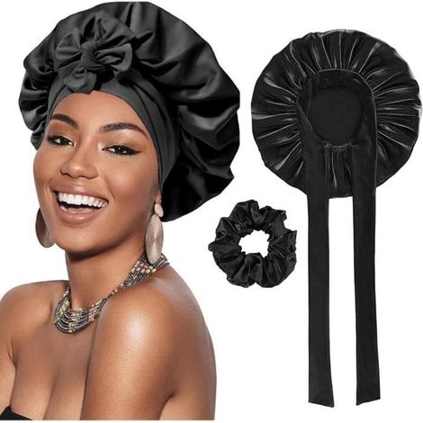 Nachthaube aus Seide, verstellbare Satin-Haarkappe für die Nacht und 1 Haargummi, Satin-Haarkappe, Schlafhaube, Turban (1/4)