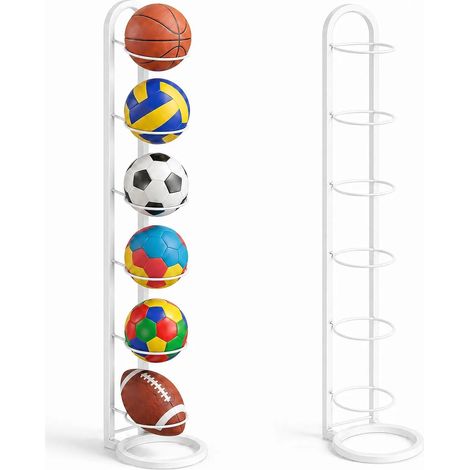 Support Ballon 5 Niveaux - Métal Robuste - Rangement Vertical Gain de Place - Pour Football Basket Volley - Maison et Salle de Sport - Noir (1/5)