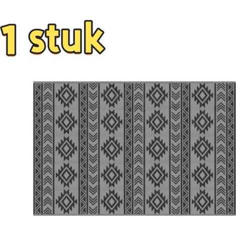 Tapis extérieur imperméable en plastique – Tapis de balcon double face pour terrasse et jardin – Résistant aux intempéries – 182 × 274 cm – Noir et gris (1/5)