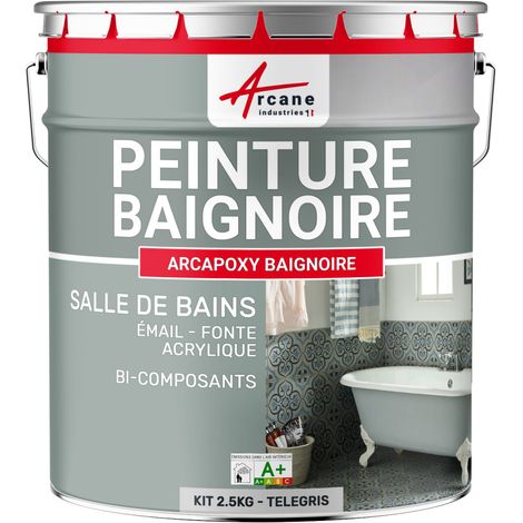 Peinture baignoire et lavabo, résine de rénovation, pour émail, acrylique et fonte, Arcane industries - 2.5 kg (jusqu'à 8 m² en 2 couches) Telegris 4 - RAL 7047 - ARCANE INDUSTRIES