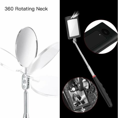 Outil de ramassage télescopique magnétique 5 pièces, kit d'outils extensible avec lumière LED, comprend un miroir d'inspection rond/carré de 15 lb/1 lb/poignée télescopique rotative à 360° (1/3)