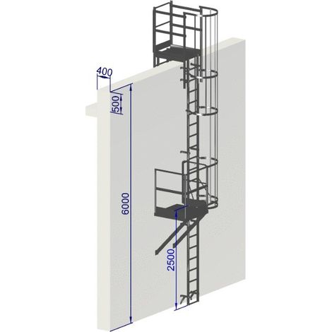 Echelle a crinoline hauteur 6 mètres avec acrotere NF 85-016 (1/5)
