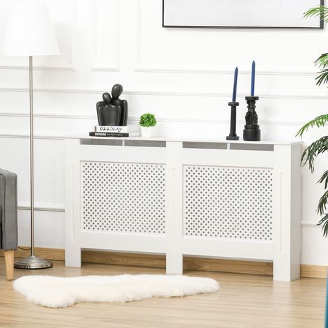 Copritermosifone in Legno MDF, Copri per Termosifone Moderna con Ripiano Superiore e Antiribaltamento per Casa e Ufficio, 151.5x82x19 cm, Bianco (1/5)