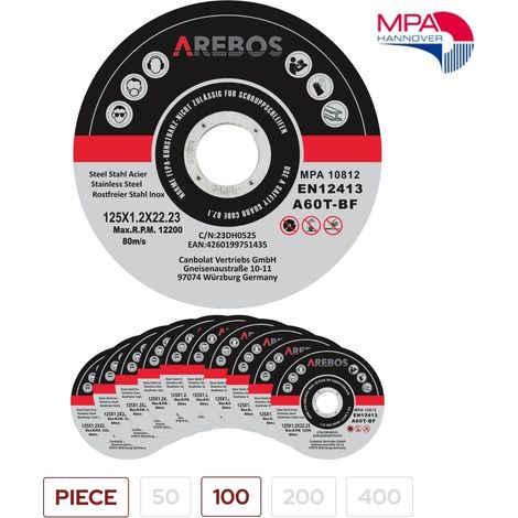 AREBOS Dischi Taglio Dischi Flessibili Ø125 mm Ammissione 22,2 mm Spessore 1 mm