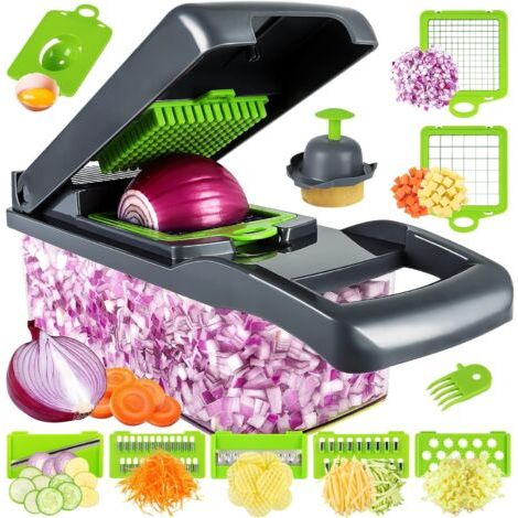 Cuisine multifonctionnels, comprenant un hachoir à légumes manuel, un trancheur de fruits, un gratteur à aliments, un hachoir à oignons et un presse-potatoes(Lot de16) (1/5)