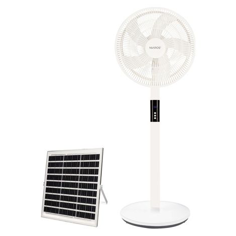 Kit ventilador de pie y panel solar Sanluri con mando Ø39cm 15W motor DC Blanco