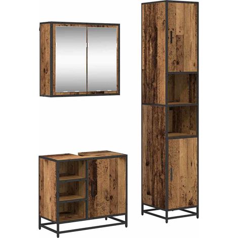Maison Exclusive - Set di mobili per il bagno con lo scaffale 3 pcs Legno vecchio (1/5)